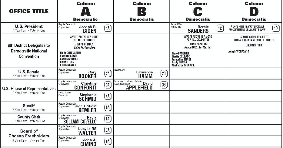 Figure 5: Mercer County 4th Congressional District 2020 Democratic primary ballot.